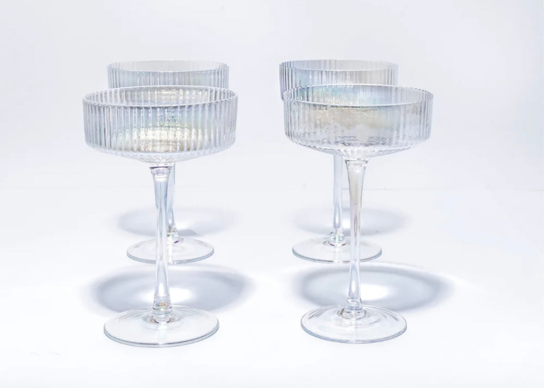 IRIDESCENT RIBBED COCKTAIL GLASSES- SET OF 4