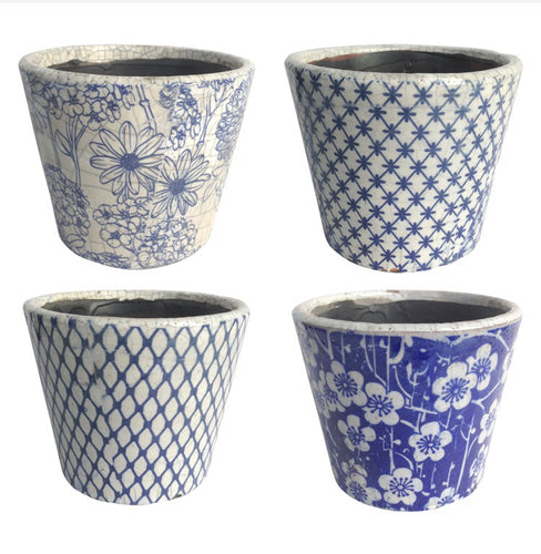 Large Blue & White Planters