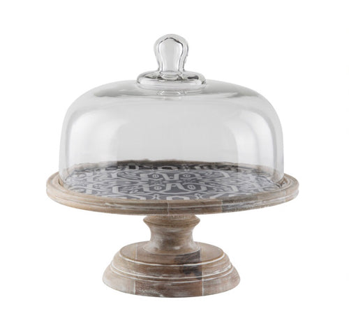 Timber Cake Stand with Blue Decal Base