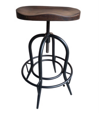 Moulded Dark Elm Wood Barstool with Footrest