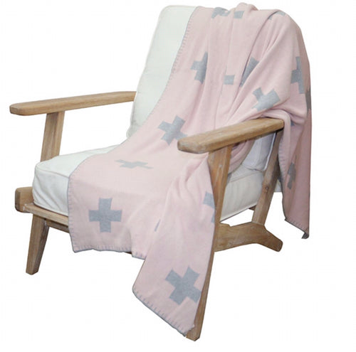 Cotton Cross Throw Blush & Grey
