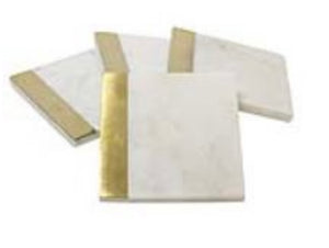 Marble & Asst Brass Detail Coaster - Set 4