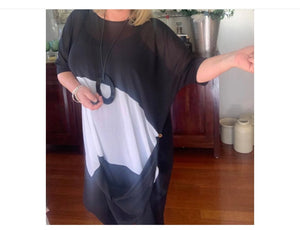 Lotti Button Scooped  Dress / Tunic - Black with White OSFA