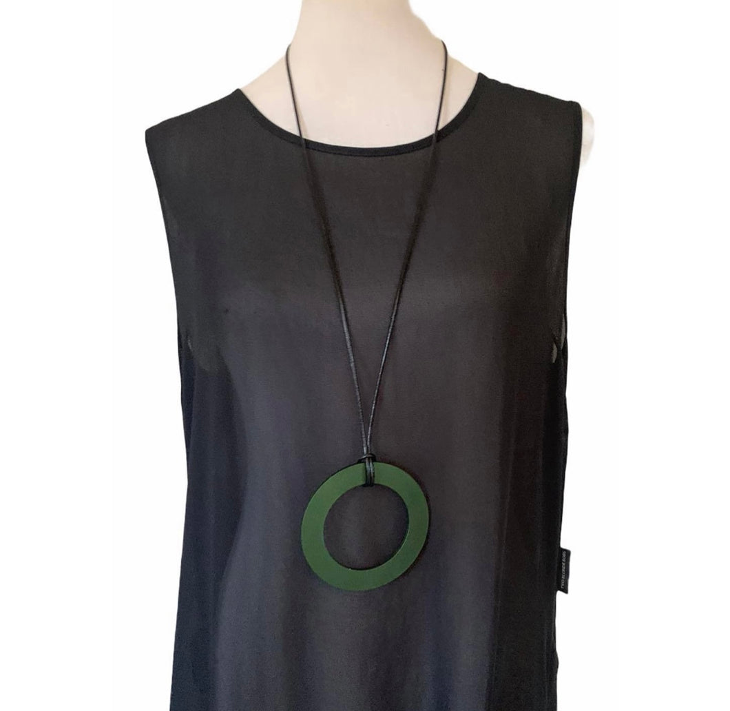 Two Blonde Bobs - Large Dark Green Circle Necklace