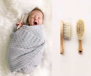Lullalove: Hairbrush Set with Goat's Bristle Brush  and Washcloth - Honey Pattern