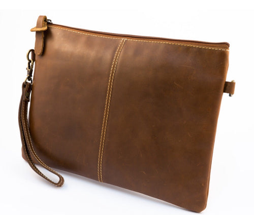 Paulette Large Clutch / IPad  with Tartan Lining - Brown