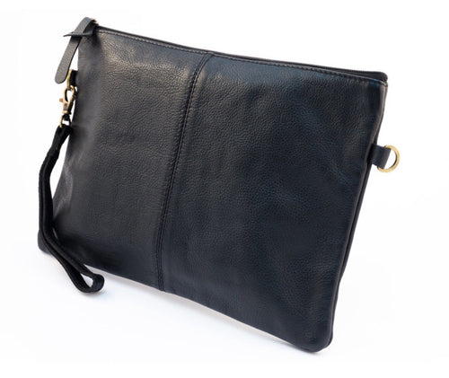 Paulette Large Clutch / IPad with Stripe Lining - Black