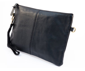 Paulette Large Clutch / IPad with Stripe Lining - Black