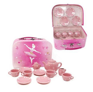 Pink Poppy Polka Dot Porcelain Tea Set in Case