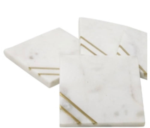 Marble & Asst Brass Detail Coaster - Set 4